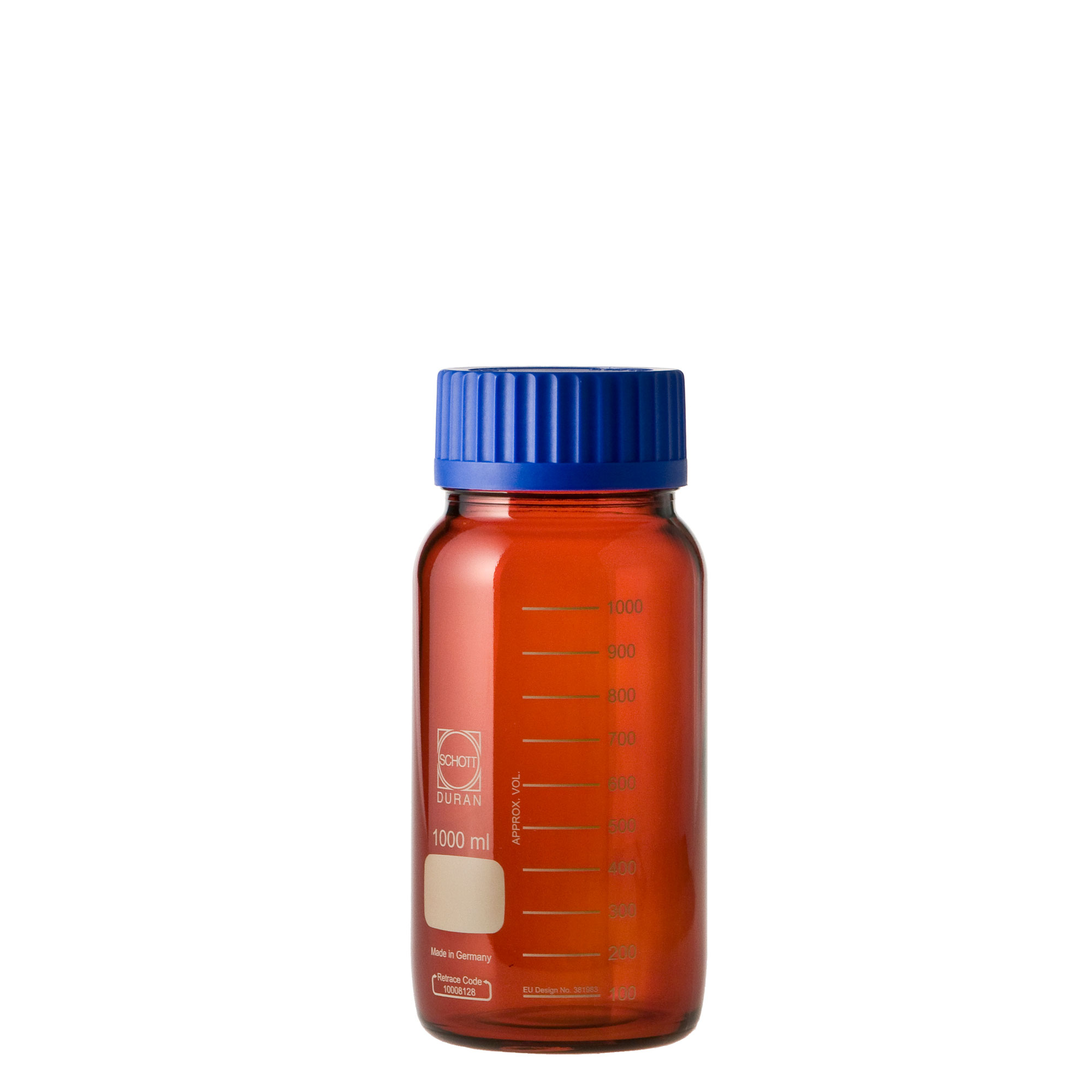 SIBATA柴田科學(xué)    耐熱螺旋蓋瓶，寬口，棕紅色，帶藍(lán)色瓶蓋，1000毫升，10瓶裝017250-11000A