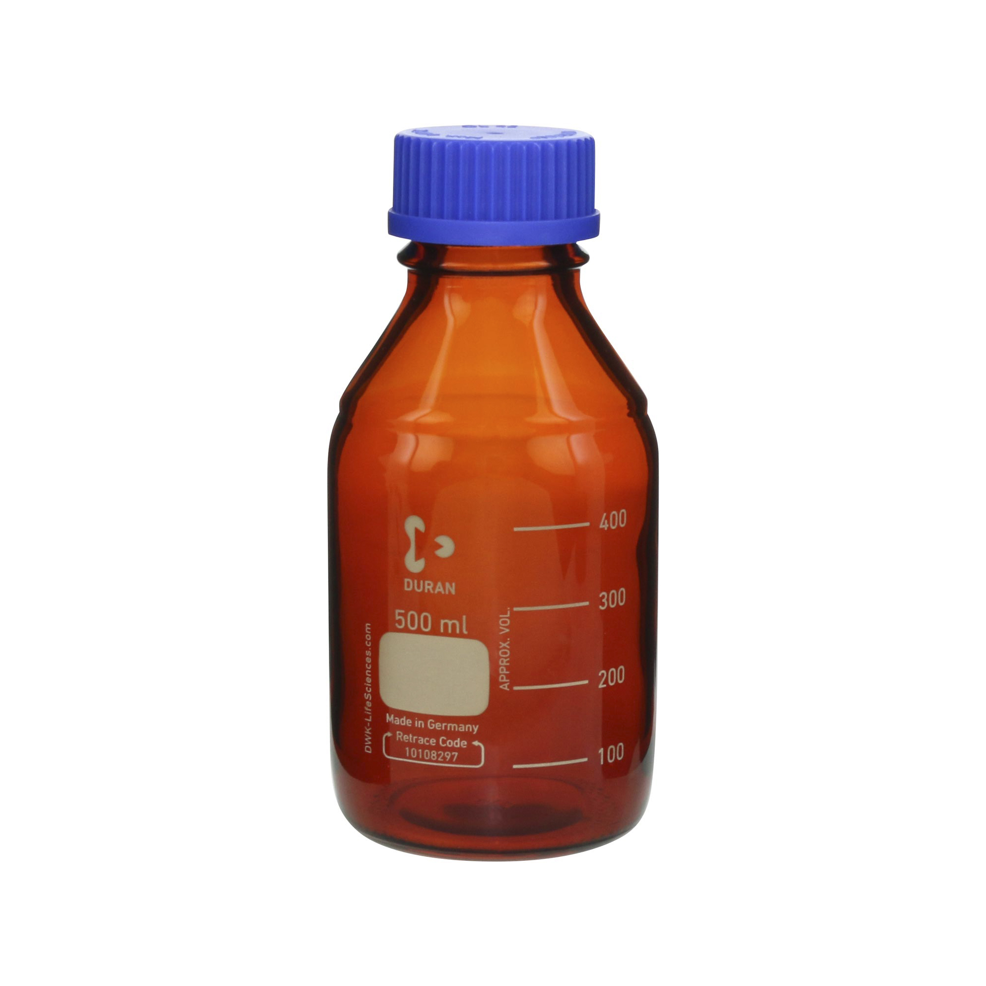 SIBATA柴田科學(xué)    耐熱螺旋蓋瓶，棕紅色，藍(lán)色瓶蓋，500毫升，10瓶裝017210-500A